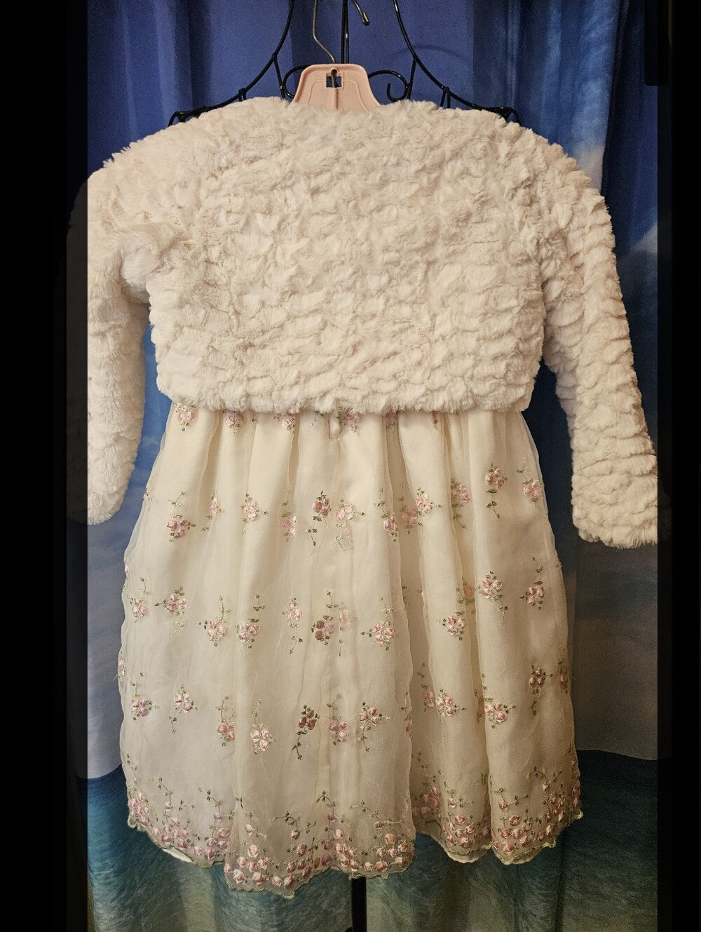 Cinderella Ivory Satin Dress and Soft Cream Faux Fur Set - Picture 3 of 16
